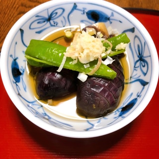 なすと万願寺とうがらしのめんつゆ煮浸し★